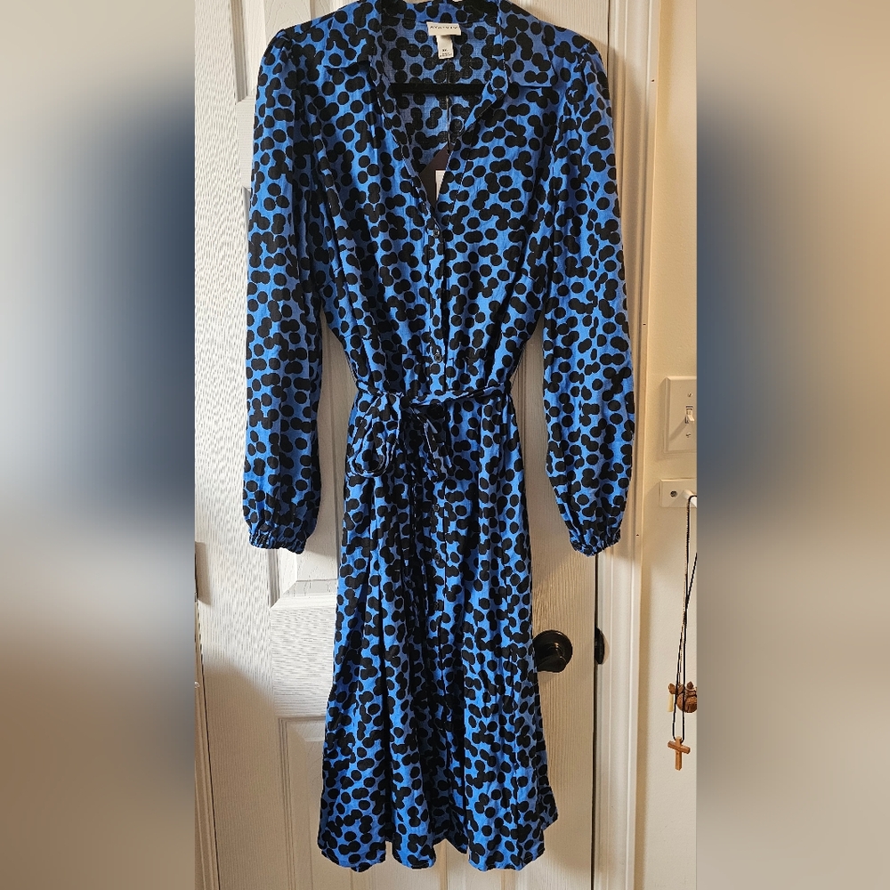 Ava And Viv Blue and Black Wrap Sundress with Bishop Sleeves